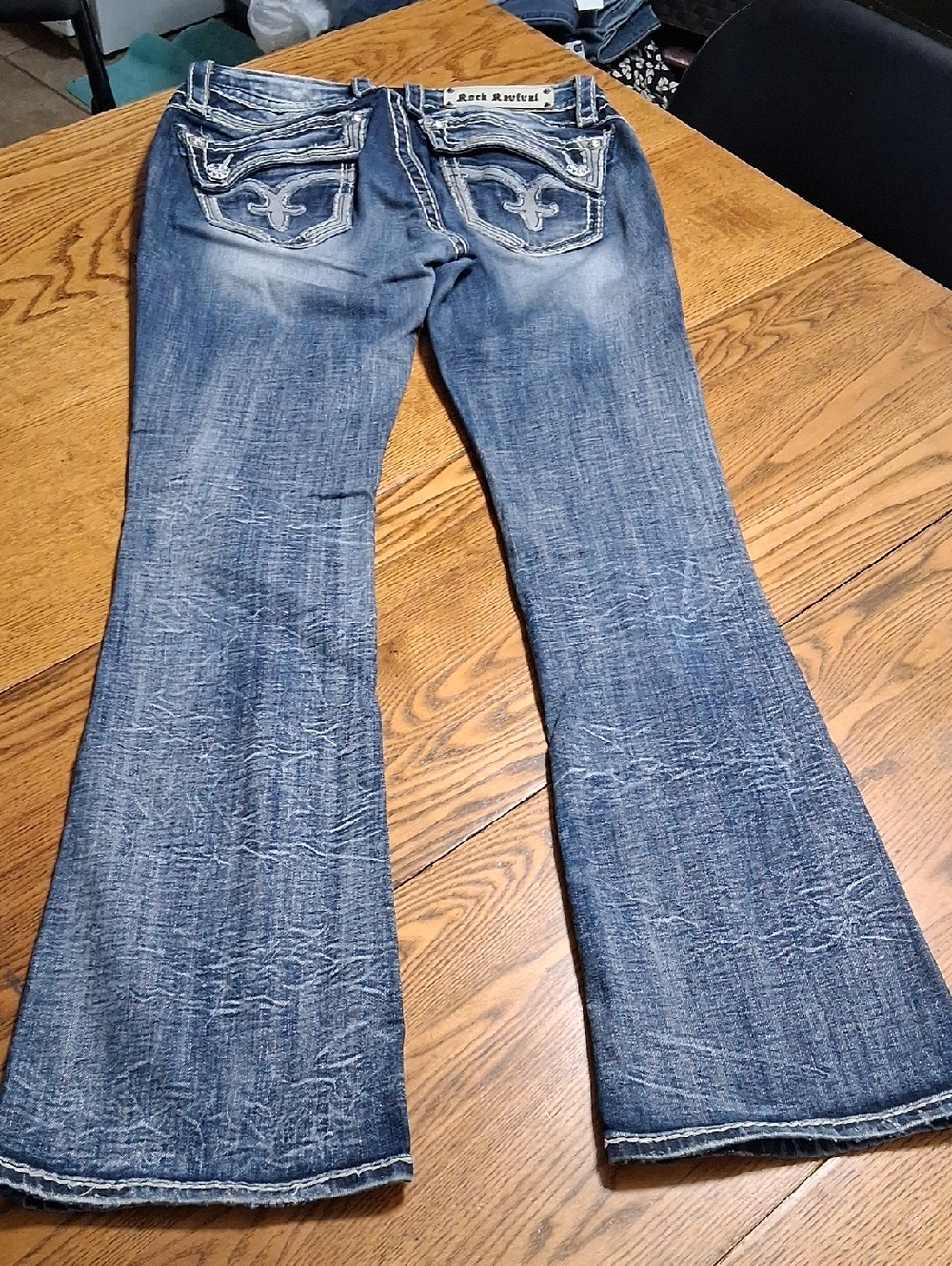 ROCK REVIVAL Jeans Womens 28 BLUE JOHANNA BOOT CUT Pants Denim Used BOOTCUT KICK - Picture 2 of 8